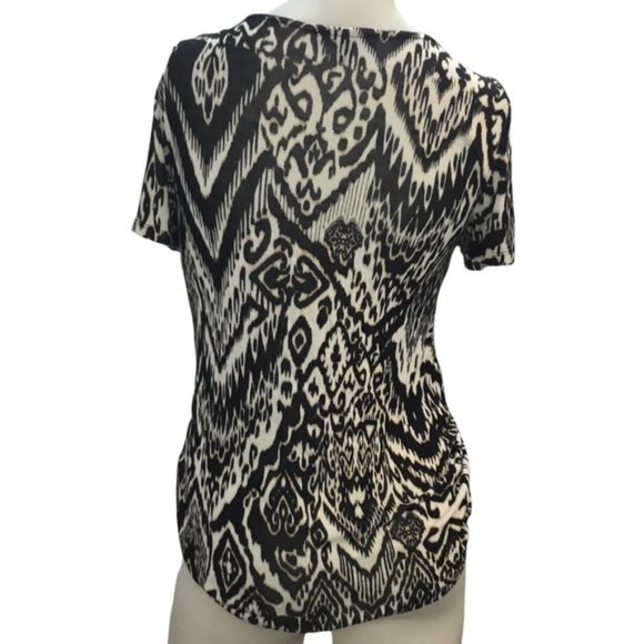 INC International Concepts Printed Short Sleeve Top Medium NWT Black/Brown/White - Picture 2 of 6